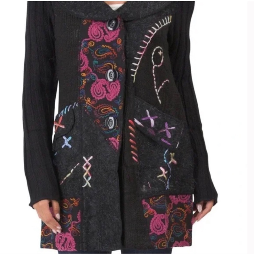 Sioni Woman’s Cardigan Mohair Wool Blend Embroidered size Large